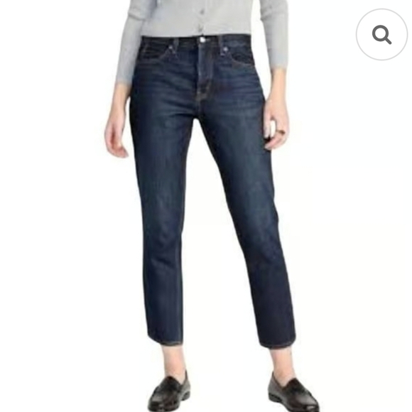 Old Navy High-Rise Slouchy Straight Cropped Dark Wash Jeans Size 00 - Picture 1 of 15